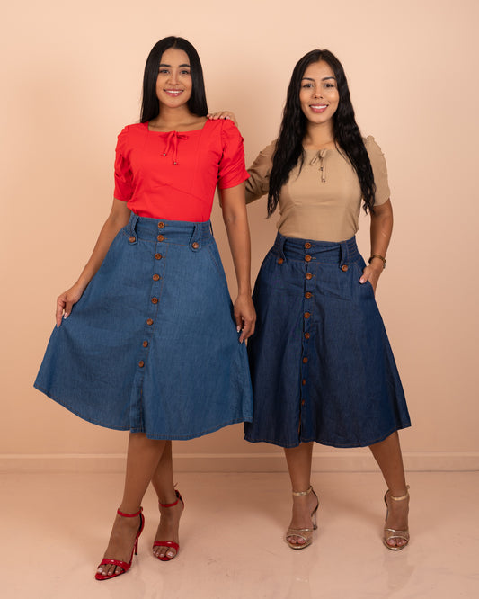 Falda rotonda chambray con botones ref. 3917, ropa cristiana femenina