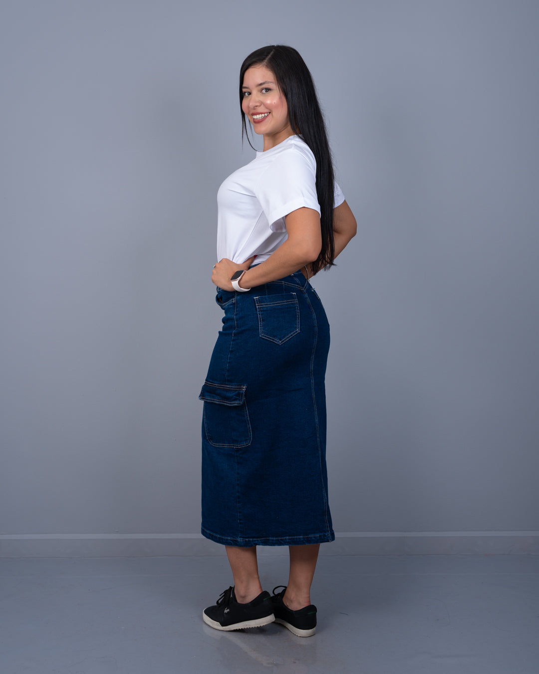 Falda Canillera Cargo Abertura Adelante ref. 8505 en oscuro, ropa cristiana femenina