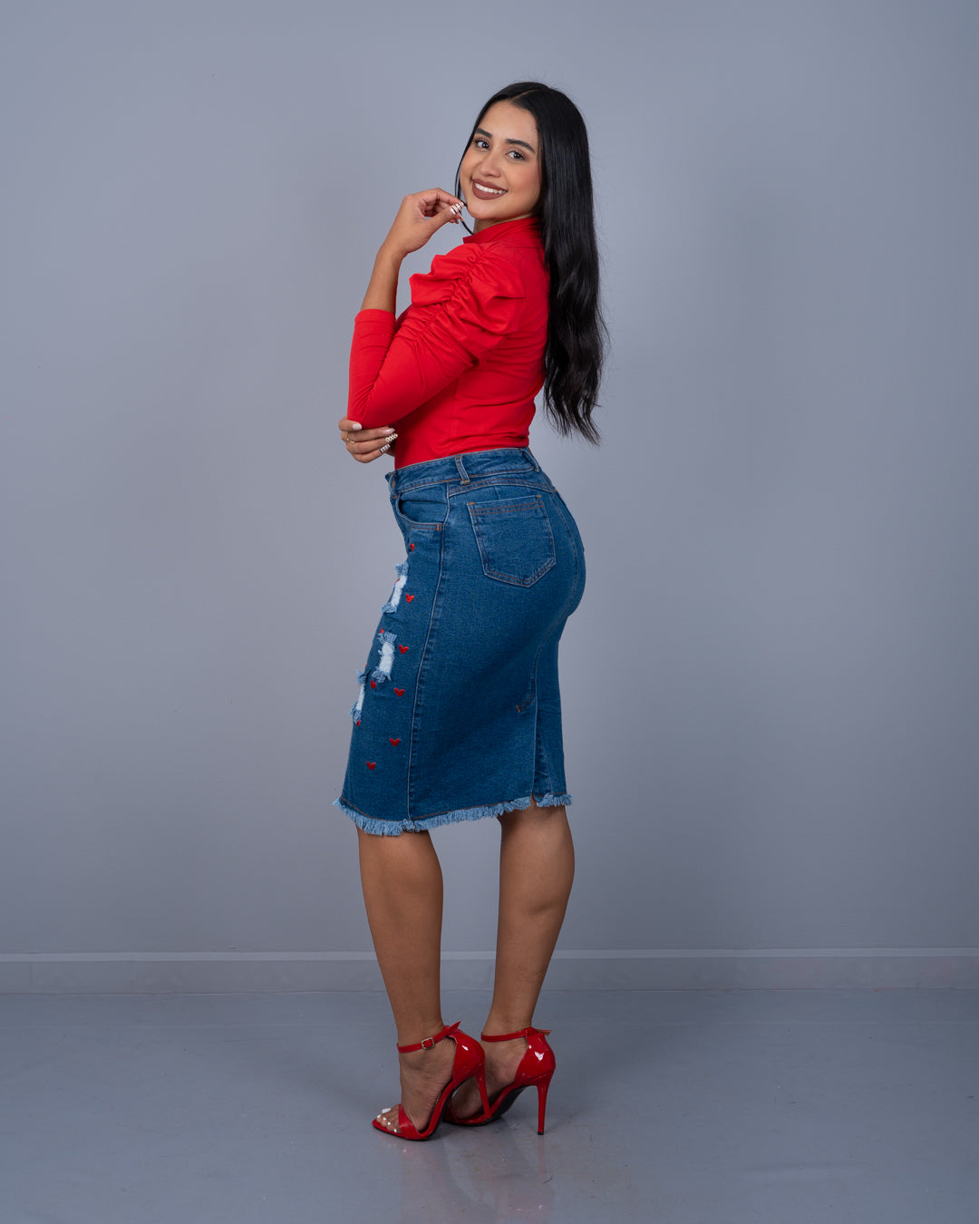 Falda Jean 3/4 Destroyer Corazón Adelante ref. 8509 en medio, ropa cristiana femenina