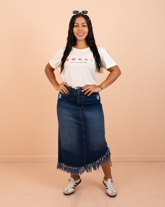 Falda larga rígida desmechada ref. 9647 en tono oscuro, ropa cristiana femenina