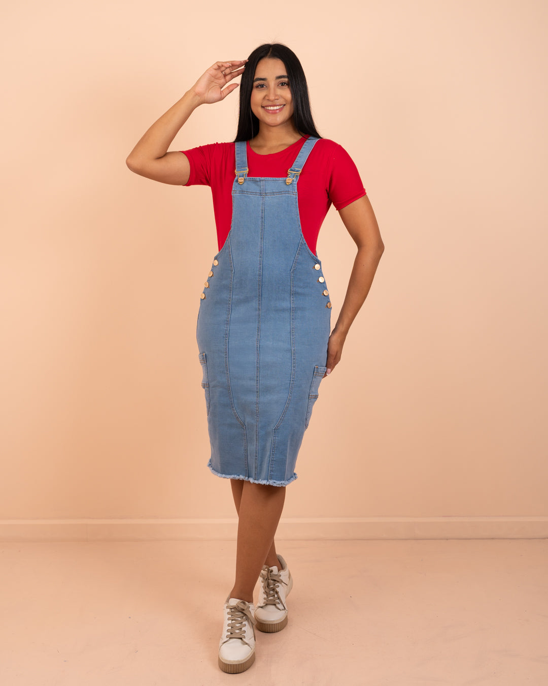 Jardinera de jeans 3/4 ref. 3864 en tono claro, ropa cristiana femenina