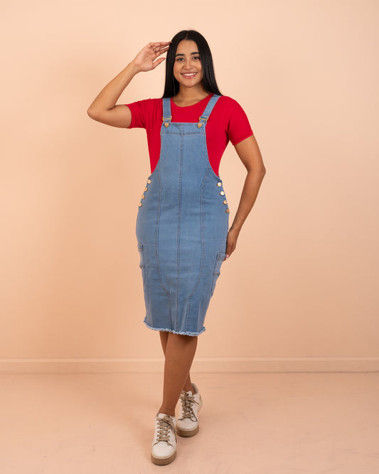 Jardinera de jeans 3/4 ref. 3864 en tono claro, ropa cristiana femenina
