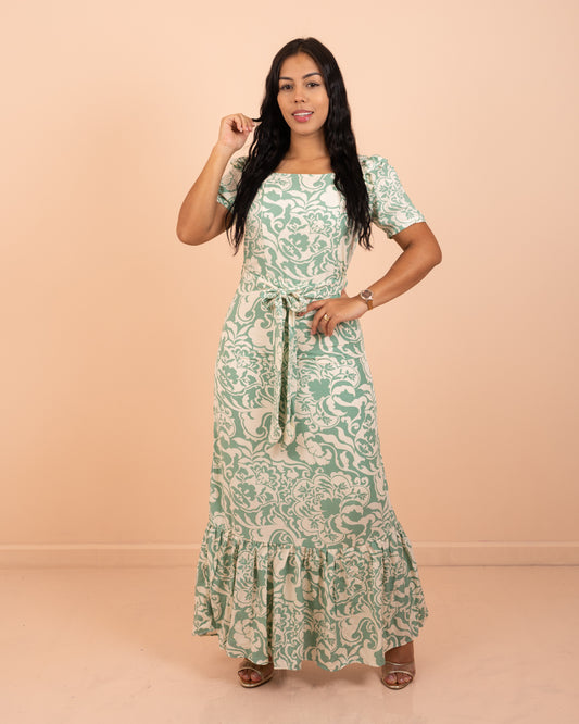 Vestido largo chalis estampado ref. 3894 en verde menta, ropa cristiana femenina