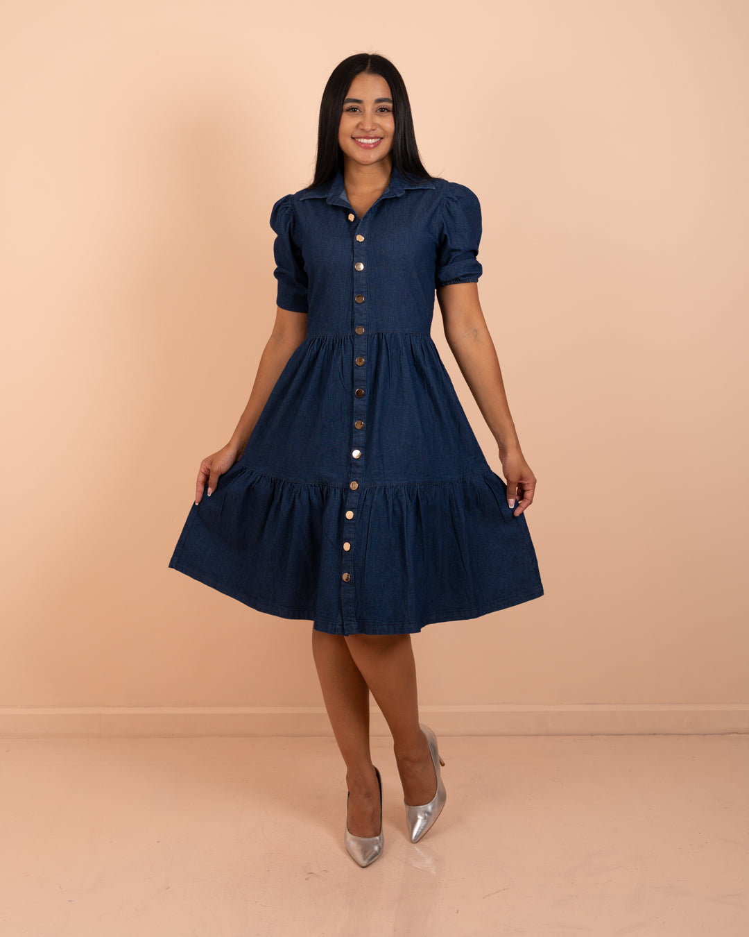 Vestido chambray botones adelante ref. 3902 en tono oscuro, ropa cristiana femenina