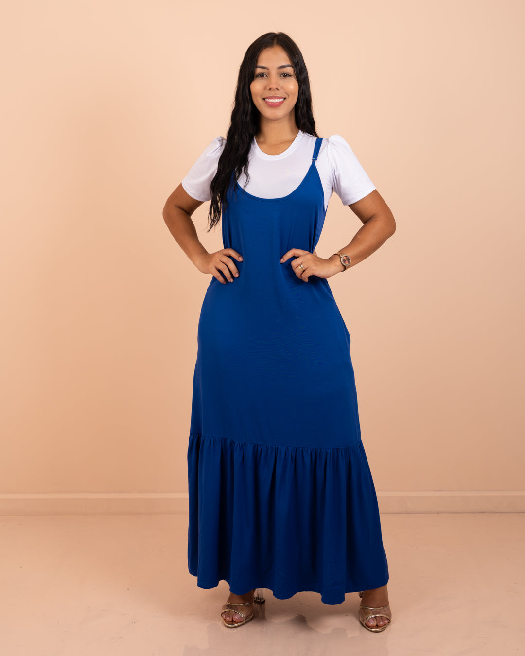 Vestido largo con blusa ref. 3909 en azul rey, moda cristiana para la iglesia