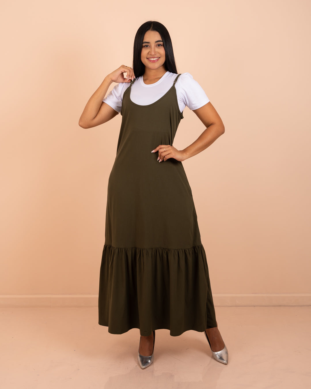 Vestido largo con blusa ref. 3909 en verde militar, ropa cristiana femenina